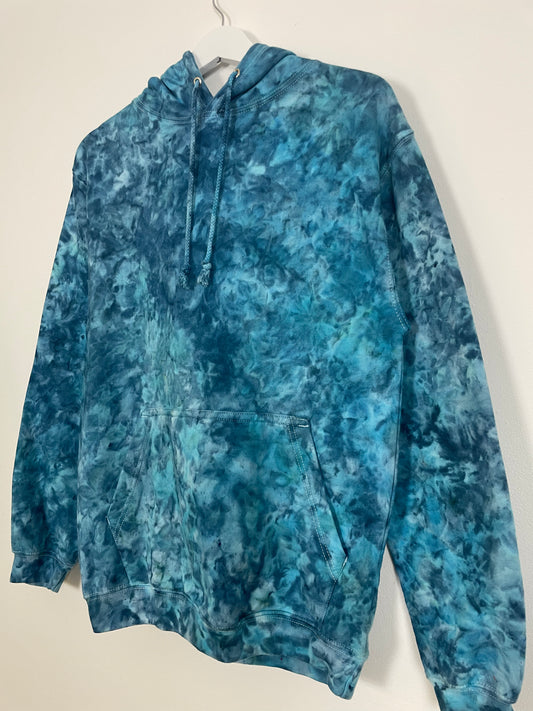 S | Ice Dye Ocean Blue Hand Dyed Pullover Hoodie