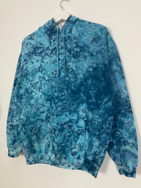 M | Ice Dye Ocean Blue Hand Dyed Pullover Hoodie