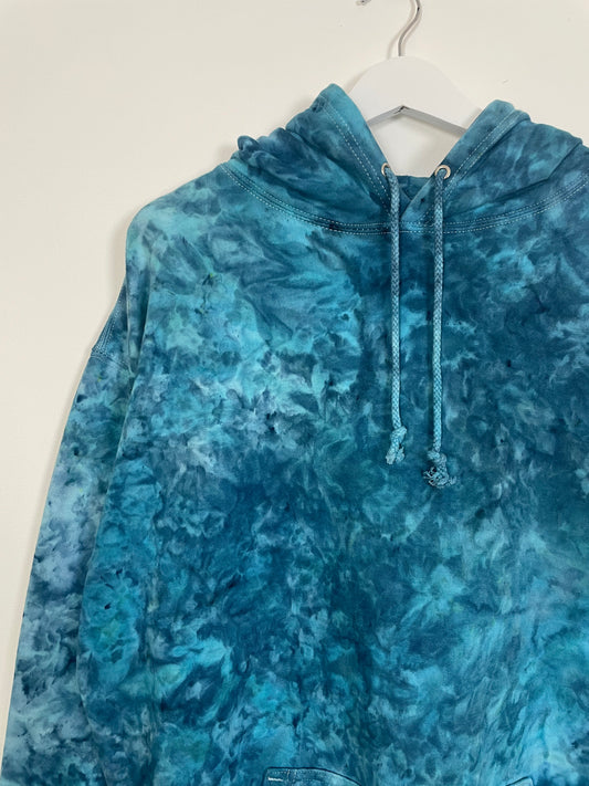 XL | Ice Dye Ocean Blue Hand Dyed Pullover Hoodie