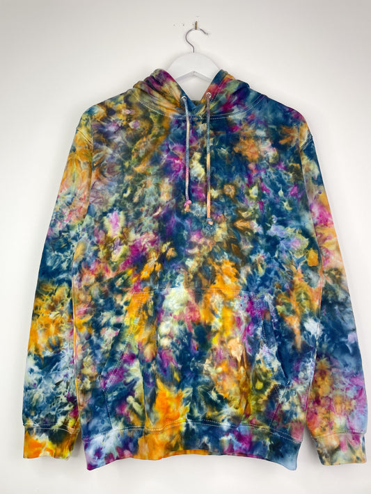 S | Ice Dye Blue Sunrise Multicolour Hand Dyed Pullover Hoodie