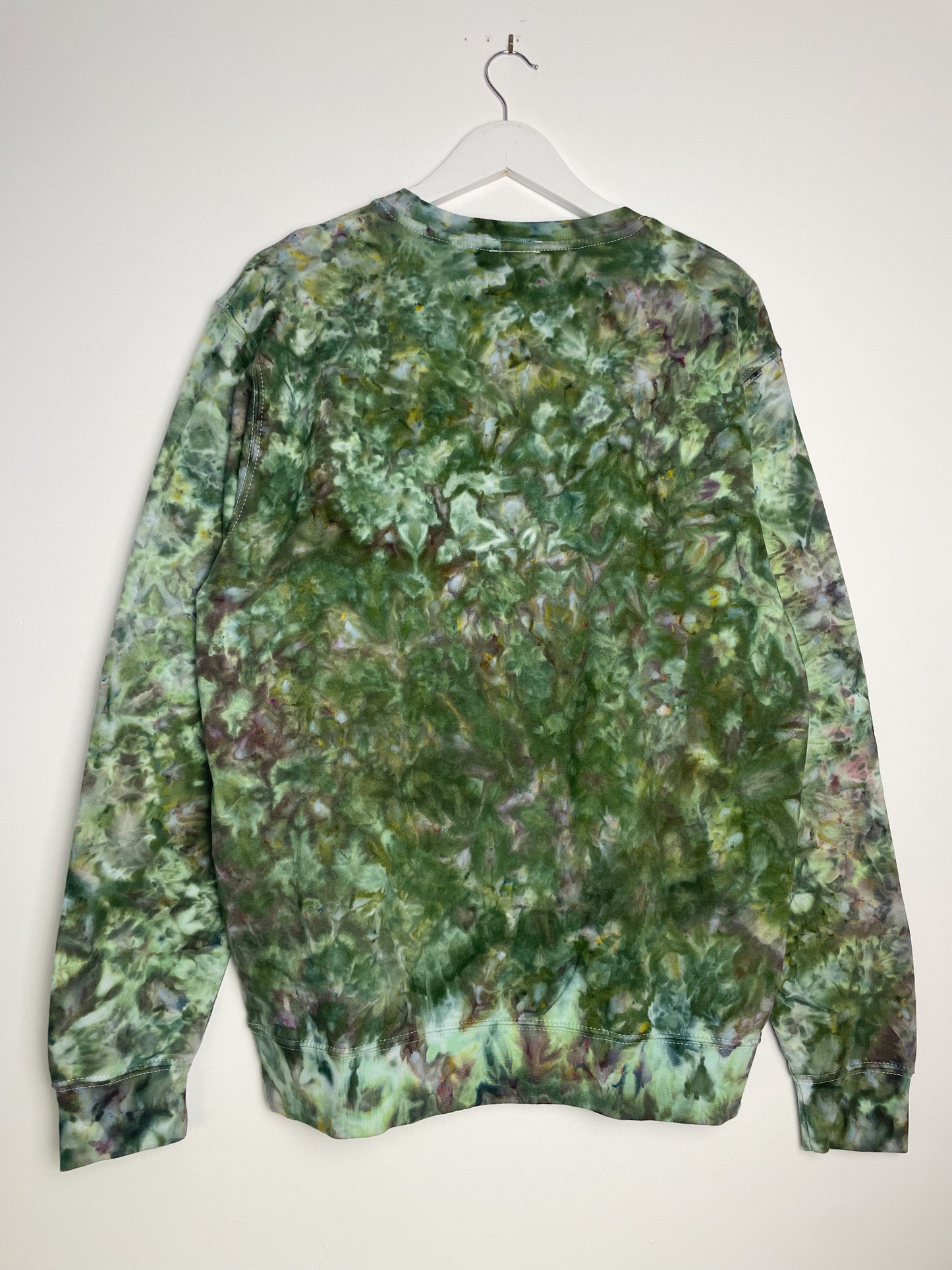 L | Ice Dye Dark Green and Purple Hand Dyed Sweatshirt