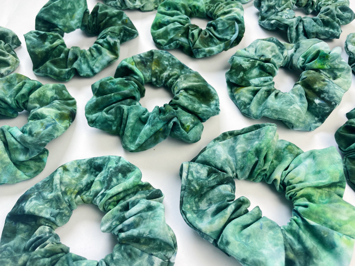 Dark Green Ice Dye Handmade Cotton Scrunchies