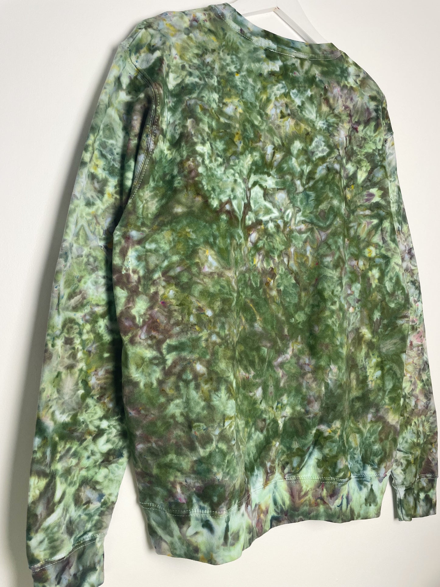 L | Ice Dye Dark Green and Purple Hand Dyed Sweatshirt