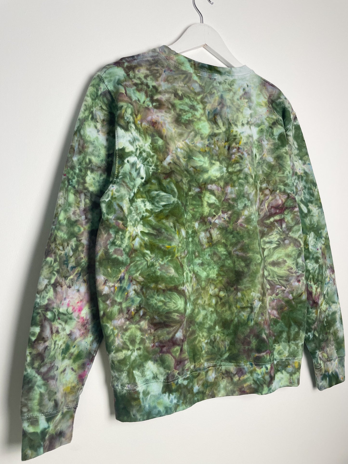 M | Ice Dye Dark Green and Purple Hand Dyed Sweatshirt
