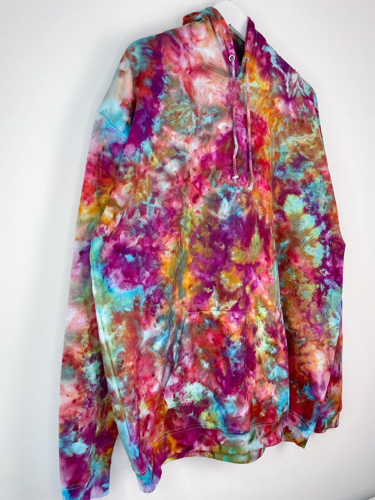 XXL | Ice Dye Rainbow Pink Multicolour Hand Dyed Pullover Hoodie