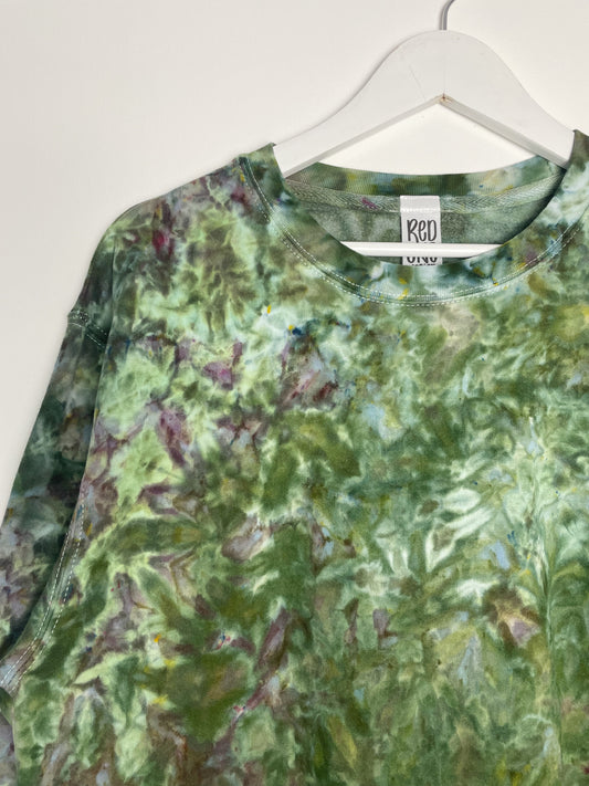 L | Ice Dye Dark Green and Purple Hand Dyed Sweatshirt