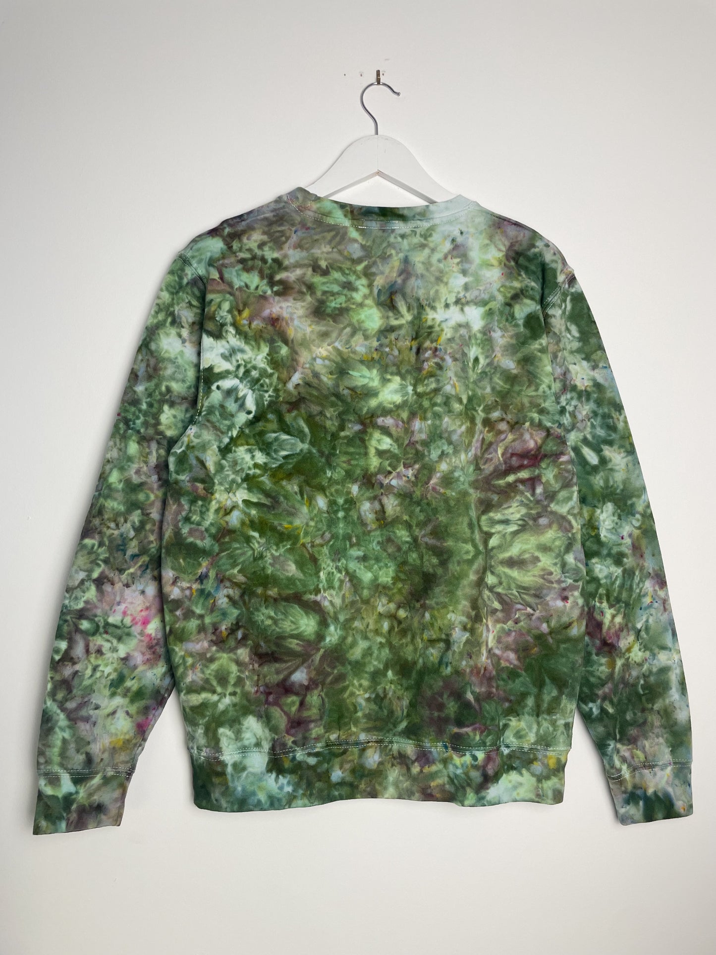 M | Ice Dye Dark Green and Purple Hand Dyed Sweatshirt