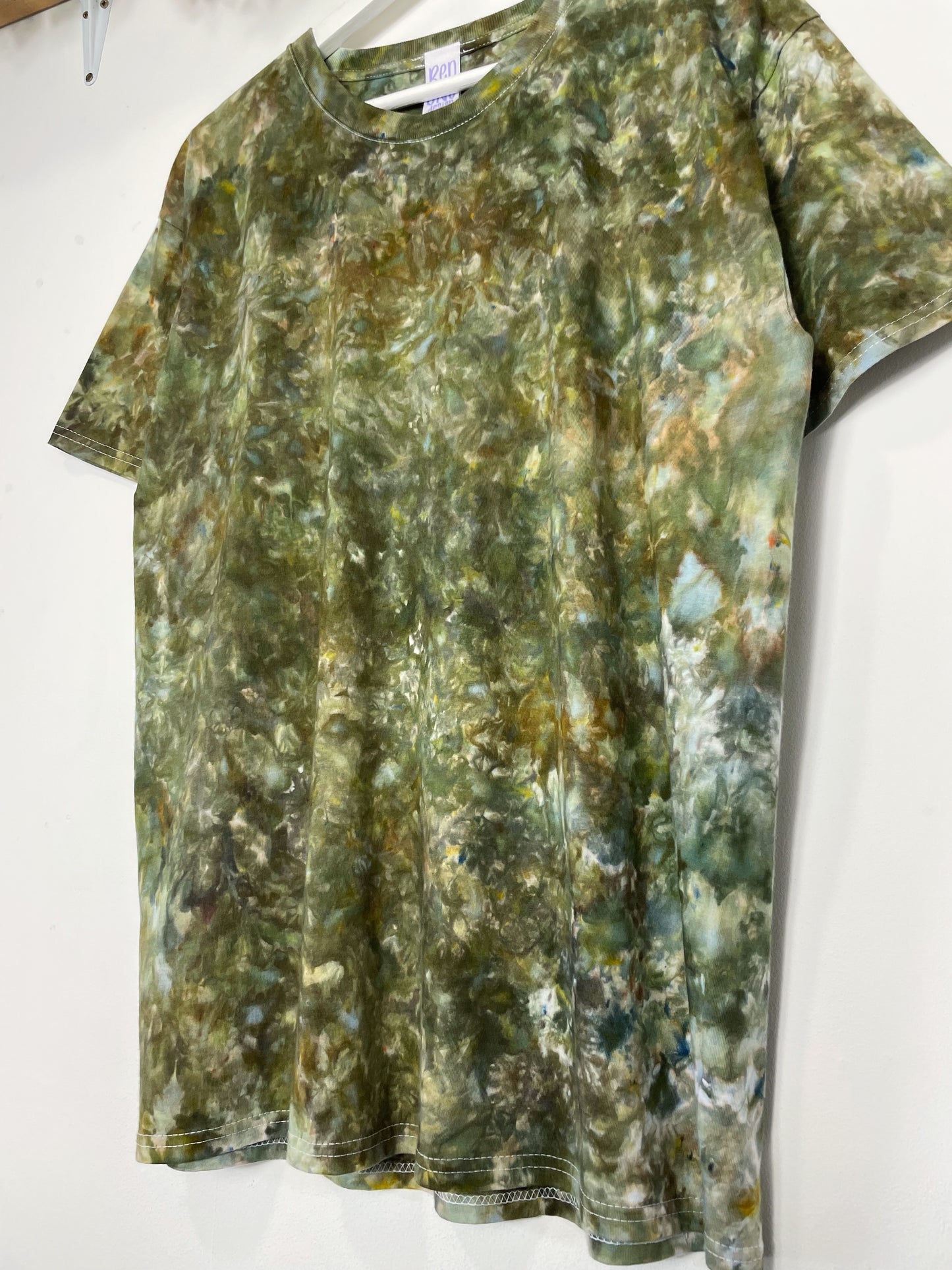 L | Ice Dye Olive Brown Hand Dyed Ice Tie Dye T-Shirt