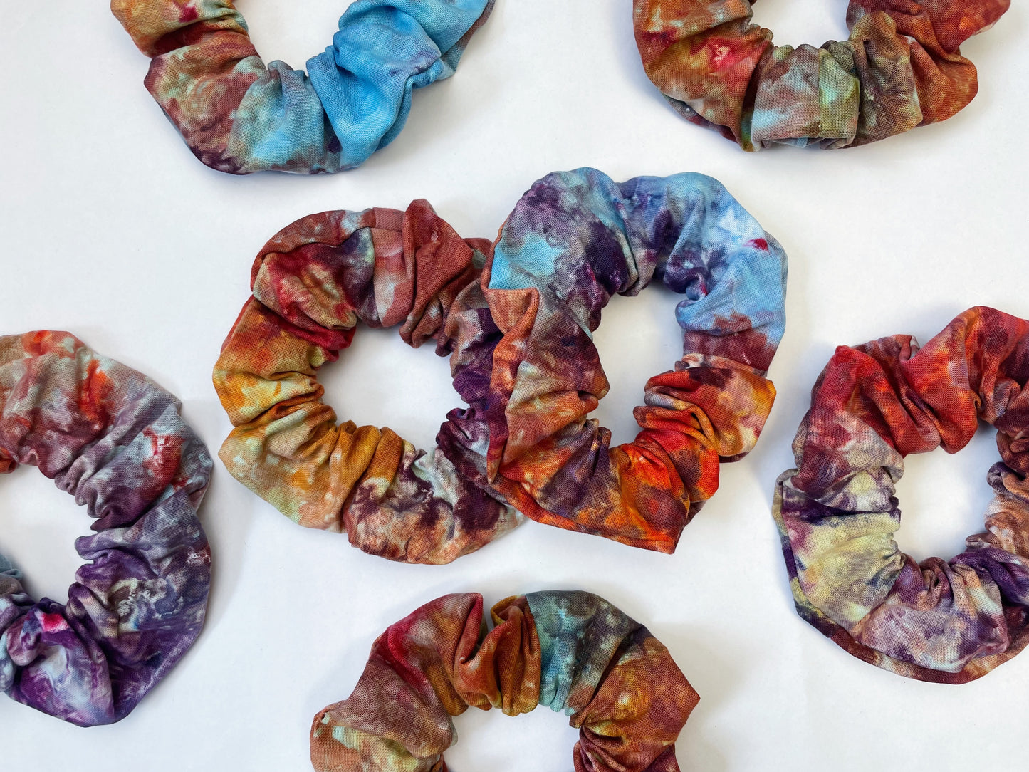 Multicolour Rainbow Ice Dye Handmade Cotton Scrunchies