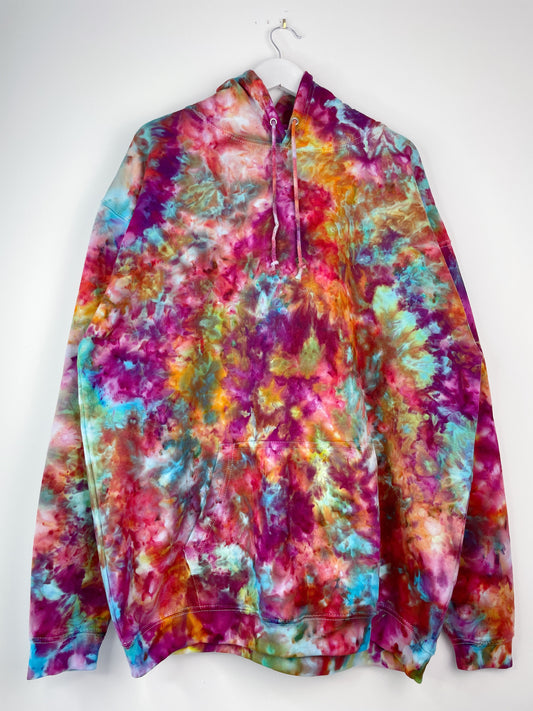 XXL | Ice Dye Rainbow Pink Multicolour Hand Dyed Pullover Hoodie