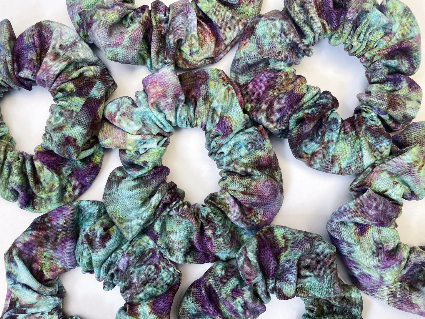Purple Blue Ice Dye Handmade Cotton Scrunchies