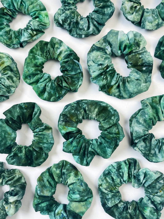 Dark Green Ice Dye Handmade Cotton Scrunchies