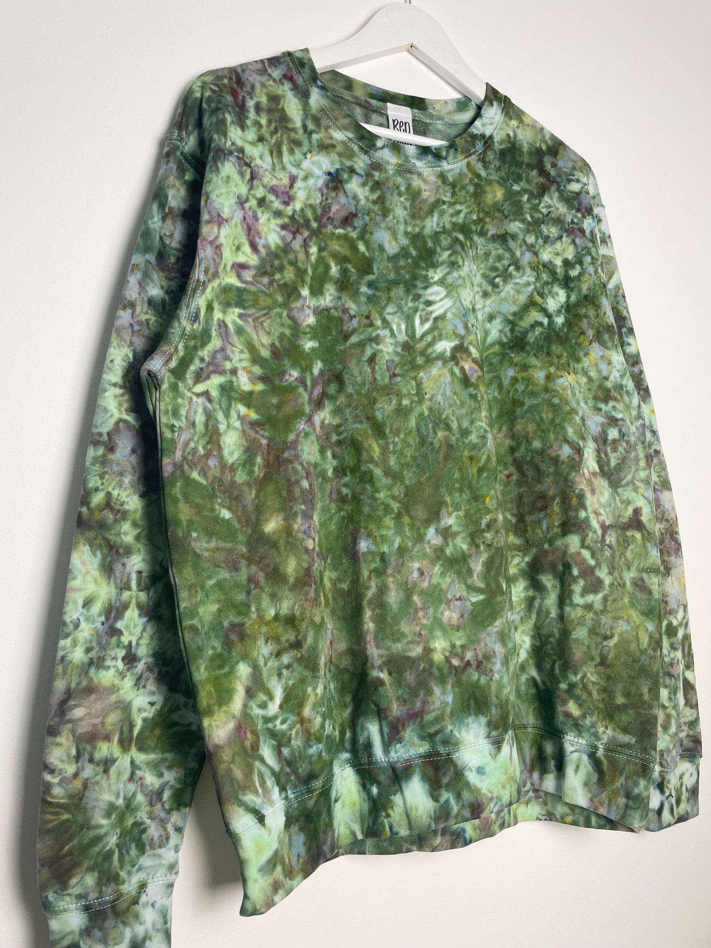 L | Ice Dye Dark Green and Purple Hand Dyed Sweatshirt