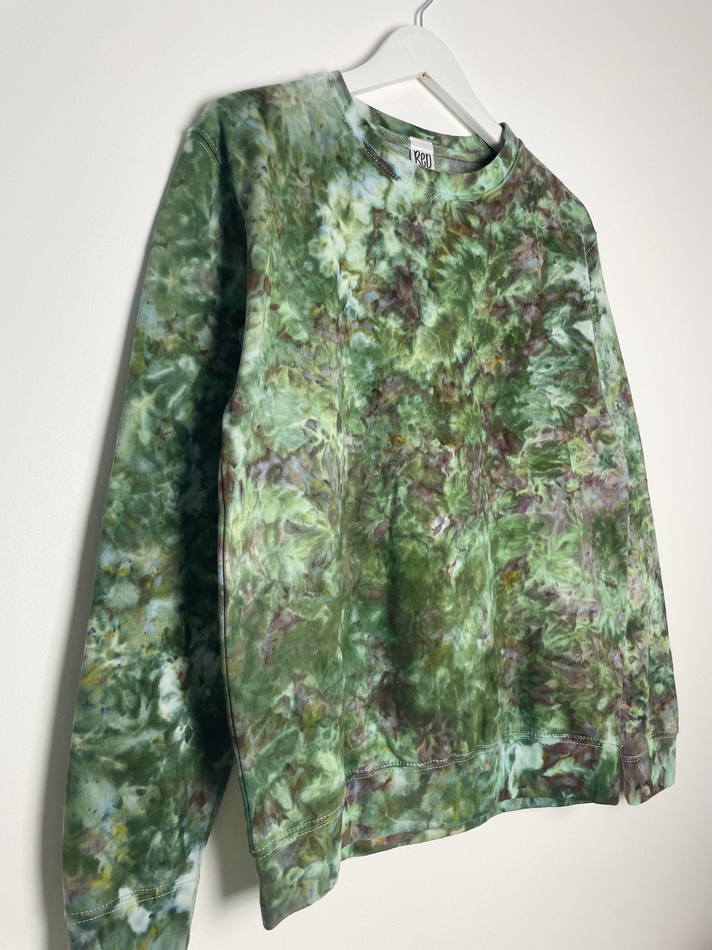 M | Ice Dye Dark Green and Purple Hand Dyed Sweatshirt