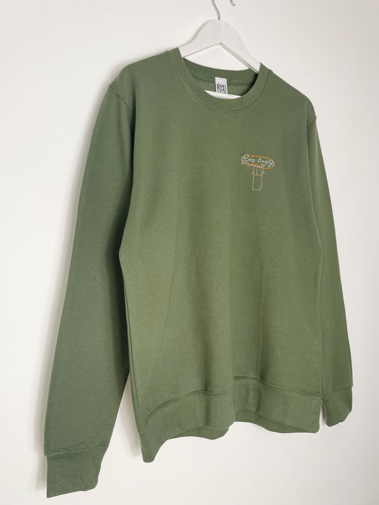Mushroom | Green Hand Embroidered Sweatshirt