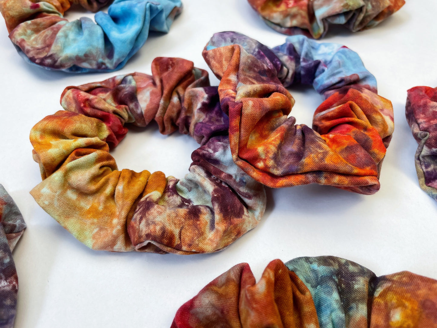 Multicolour Rainbow Ice Dye Handmade Cotton Scrunchies