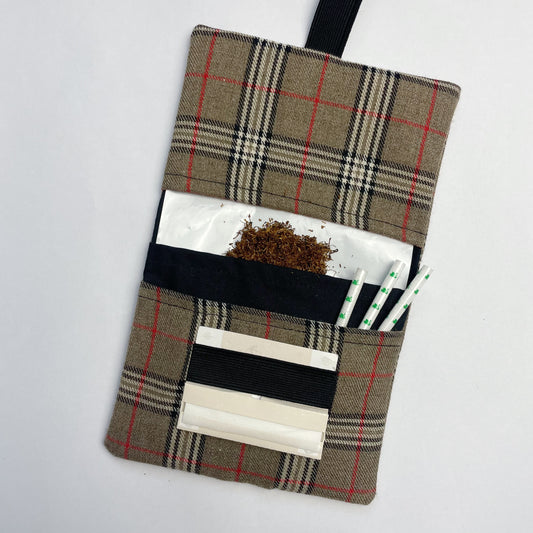 Handmade Brown Tartan Tobacco Pouch