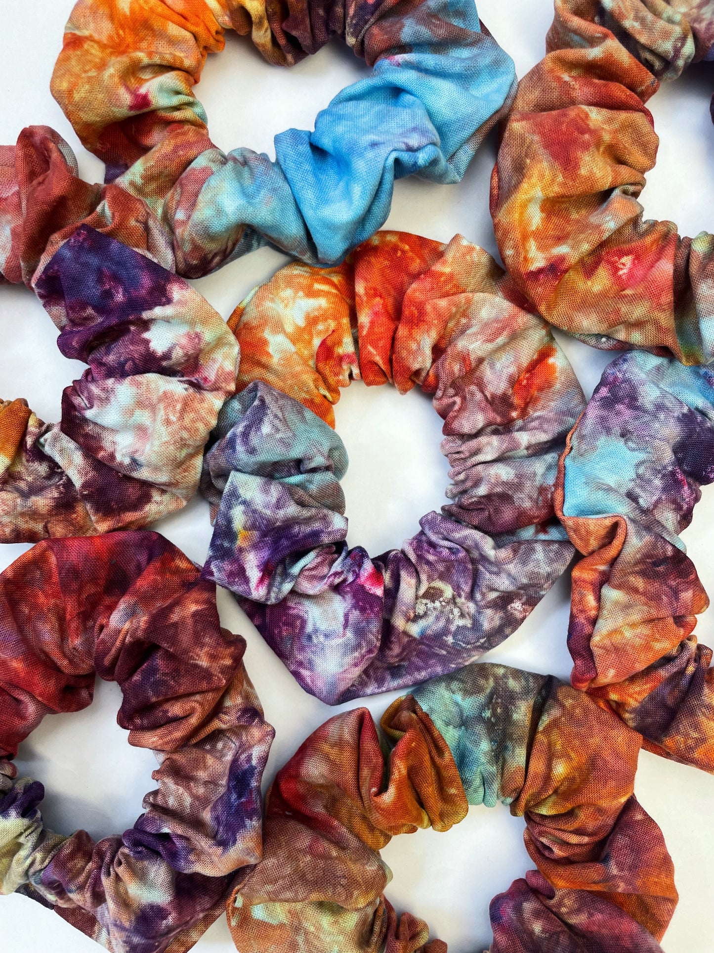 Multicolour Rainbow Ice Dye Handmade Cotton Scrunchies