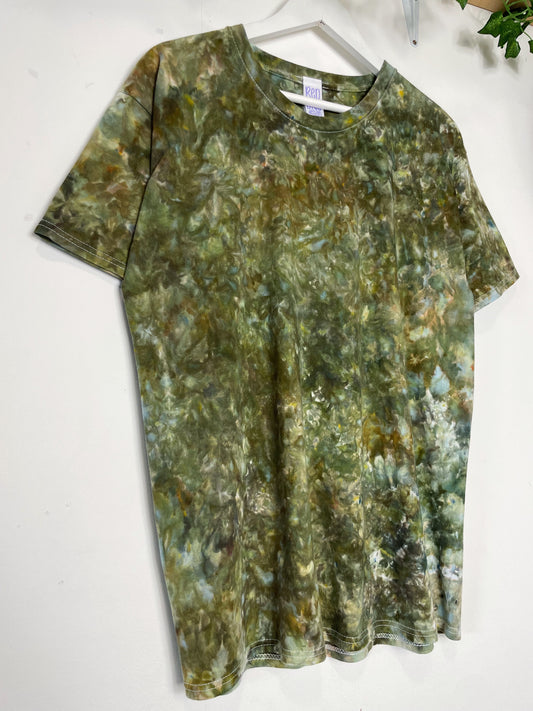 L | Ice Dye Olive Brown Hand Dyed Ice Tie Dye T-Shirt