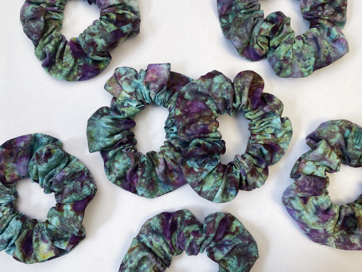Purple Blue Ice Dye Handmade Cotton Scrunchies