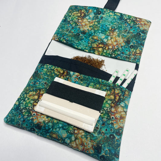 Handmade Tobacco Pouch | Turquoise Marble Print Rolling Tobacco Storage Holder