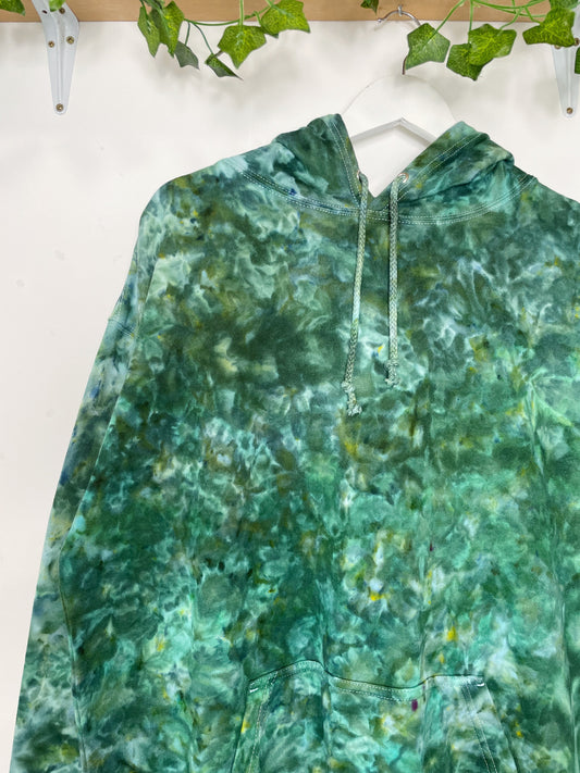 XL | Ice Dye Dark Green Hand Dyed Pullover Hoodie