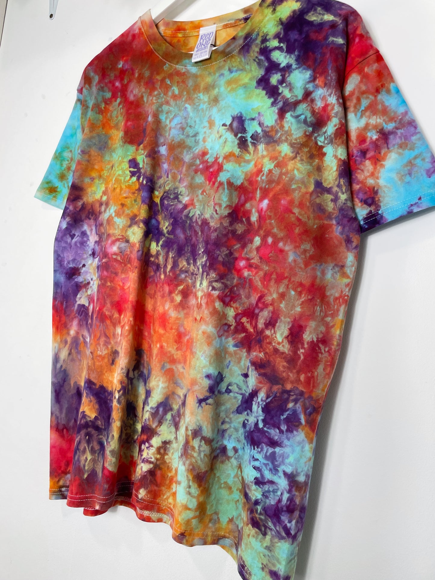 L | Ice Dye Rainbow Multicolour Hand Dyed Ice Tie Dye T-Shirt