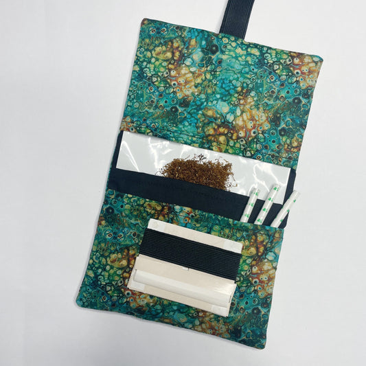 Handmade Tobacco Pouch | Turquoise Marble Print Rolling Tobacco Storage Holder