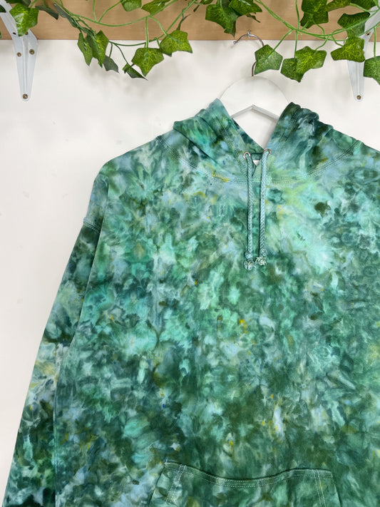 L | Ice Dye Dark Green Hand Dyed Pullover Hoodie