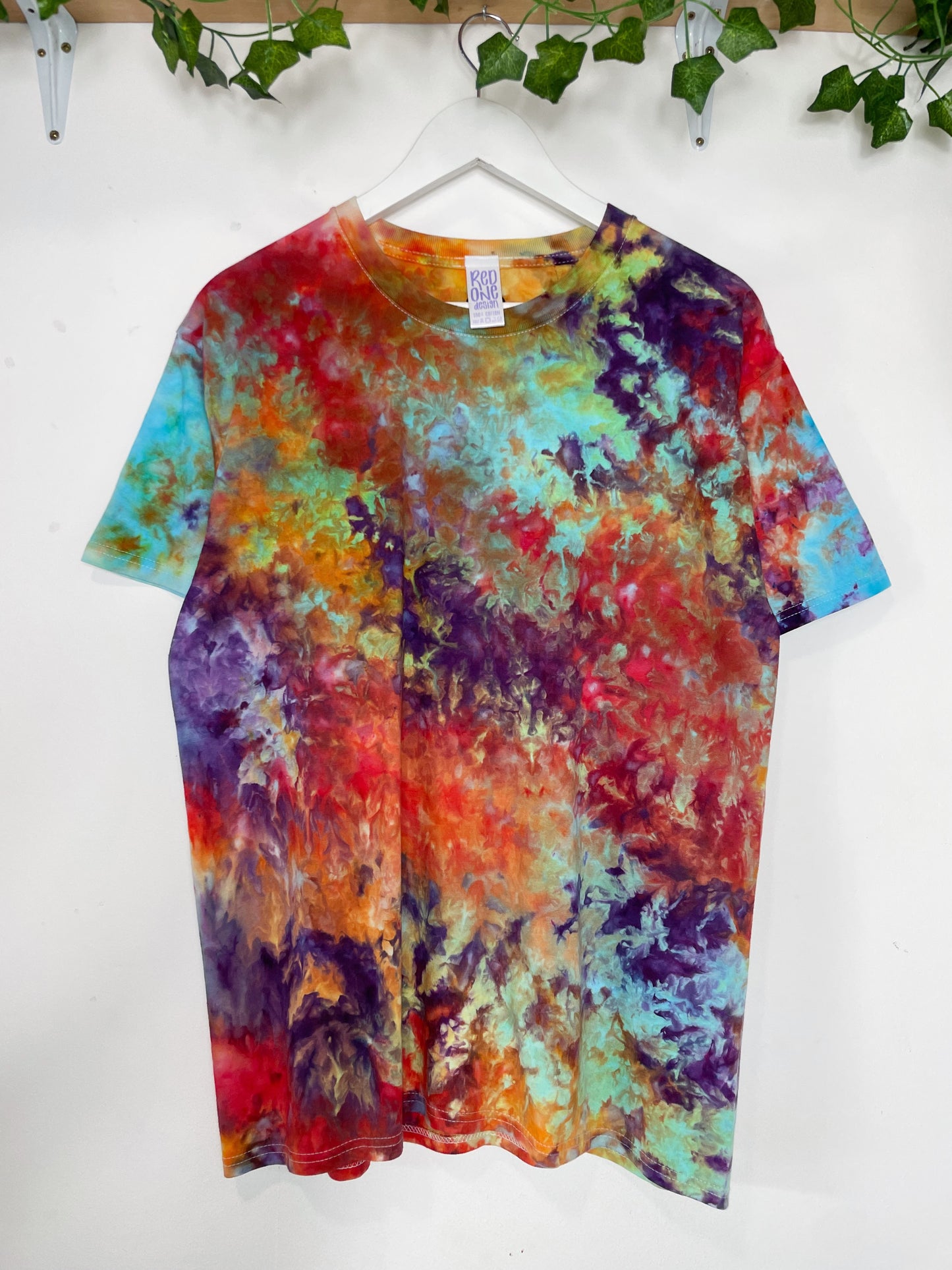 L | Ice Dye Rainbow Multicolour Hand Dyed Ice Tie Dye T-Shirt