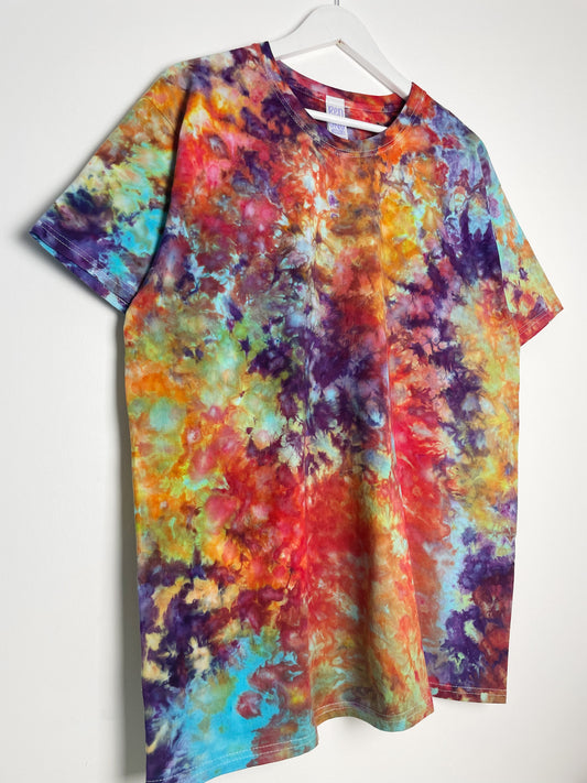 XL | Ice Dye Rainbow Multicolour Hand Dyed Ice Tie Dye T-Shirt