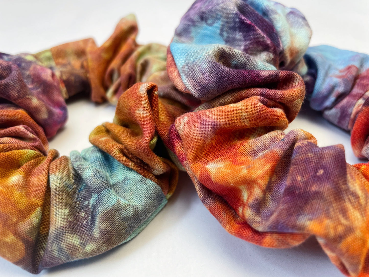 Multicolour Rainbow Ice Dye Handmade Cotton Scrunchies
