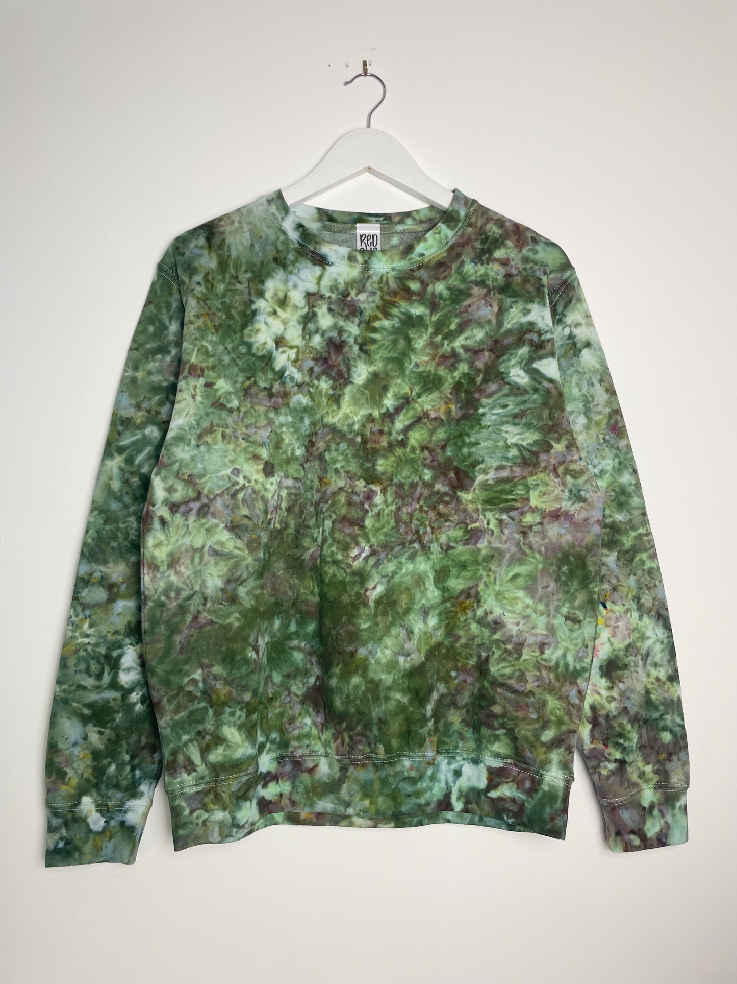 M | Ice Dye Dark Green and Purple Hand Dyed Sweatshirt
