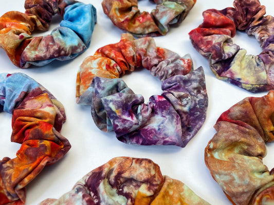 Multicolour Rainbow Ice Dye Handmade Cotton Scrunchies