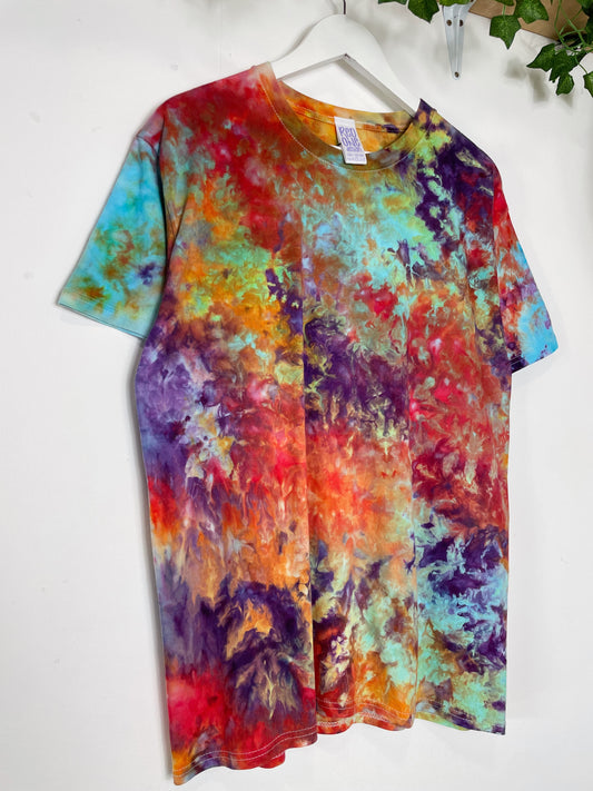 L | Ice Dye Rainbow Multicolour Hand Dyed Ice Tie Dye T-Shirt