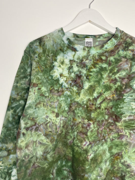 M | Ice Dye Dark Green and Purple Hand Dyed Sweatshirt