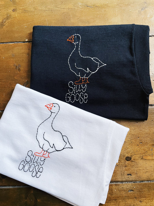 Silly Goose - Hand Embroidered Unisex T-Shirt