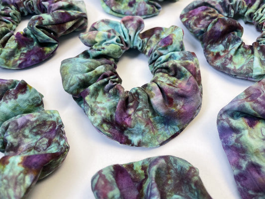 Purple Blue Ice Dye Handmade Cotton Scrunchies