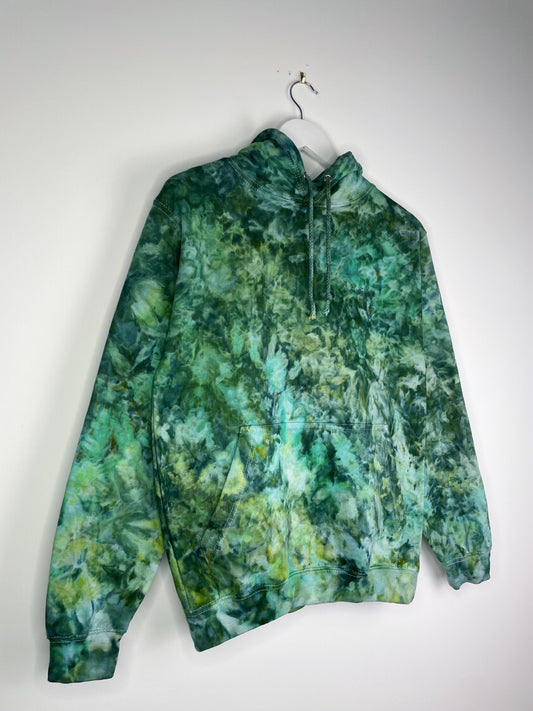 S | Ice Dye Dark Green Hand Dyed Pullover Hoodie