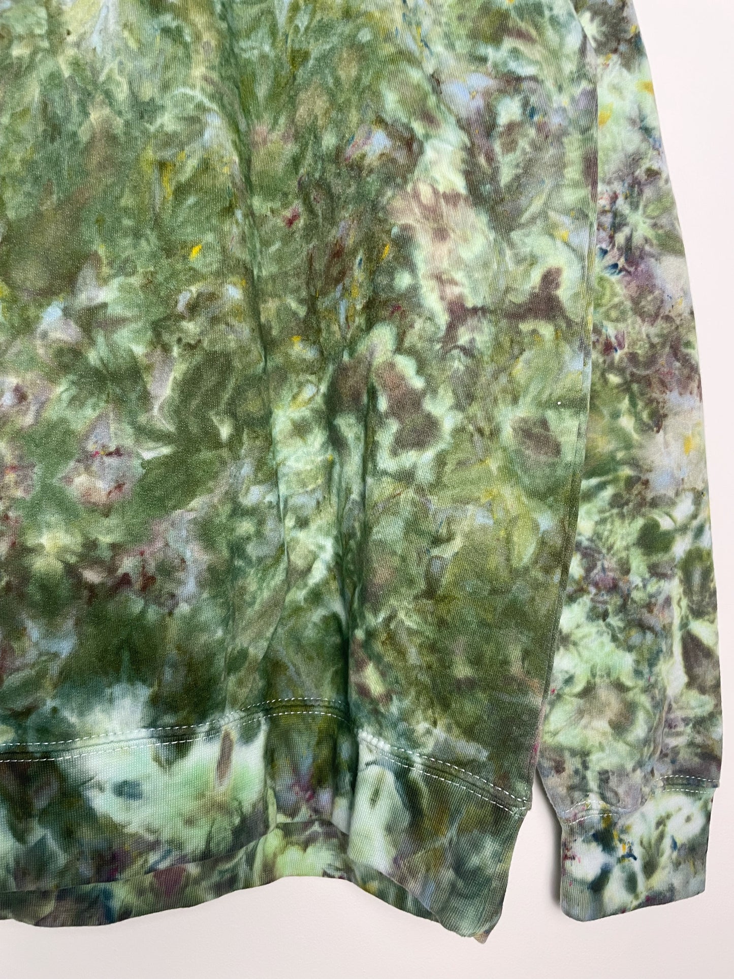 L | Ice Dye Dark Green and Purple Hand Dyed Sweatshirt
