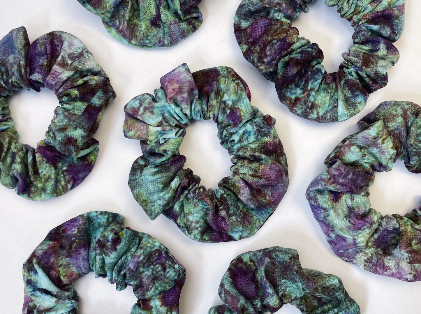 Purple Blue Ice Dye Handmade Cotton Scrunchies