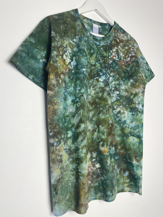 M | Ice Dye Dark Green and Brown Hand Dyed Ice Tie Dye T-Shirt
