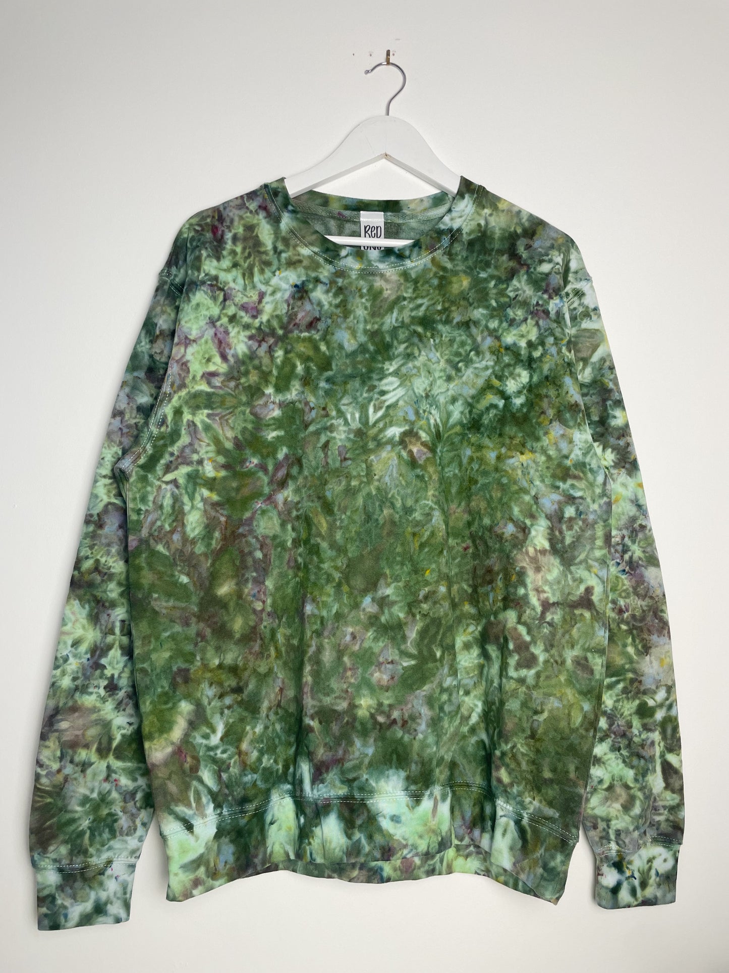 L | Ice Dye Dark Green and Purple Hand Dyed Sweatshirt