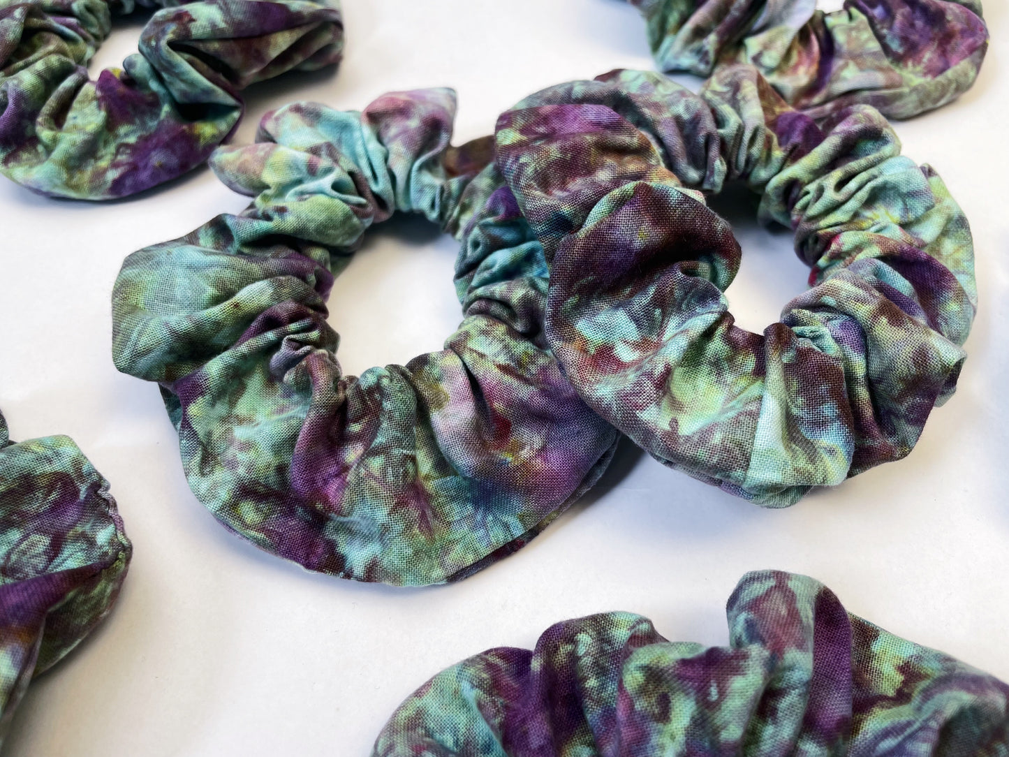 Purple Blue Ice Dye Handmade Cotton Scrunchies