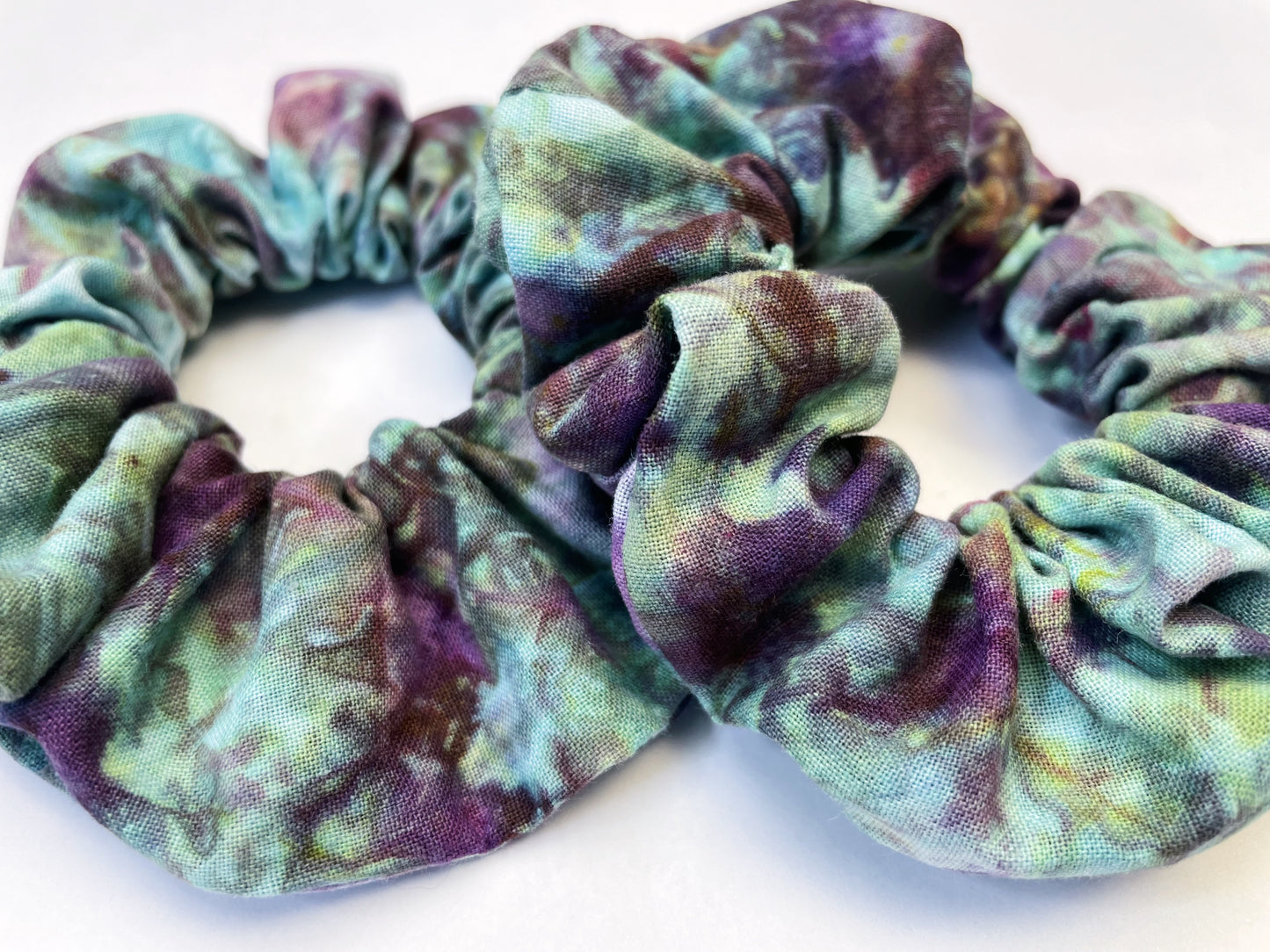 Purple Blue Ice Dye Handmade Cotton Scrunchies
