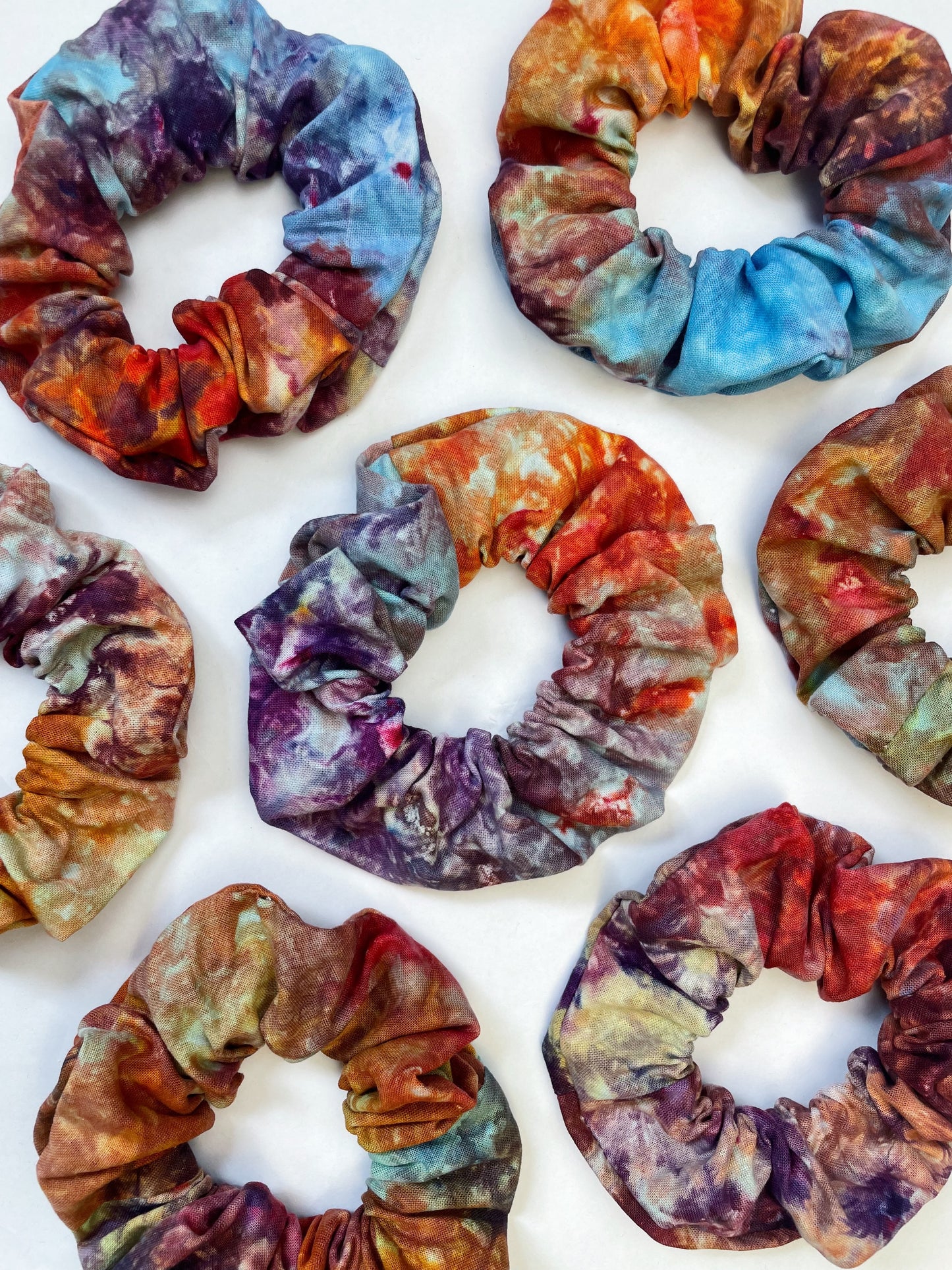 Multicolour Rainbow Ice Dye Handmade Cotton Scrunchies
