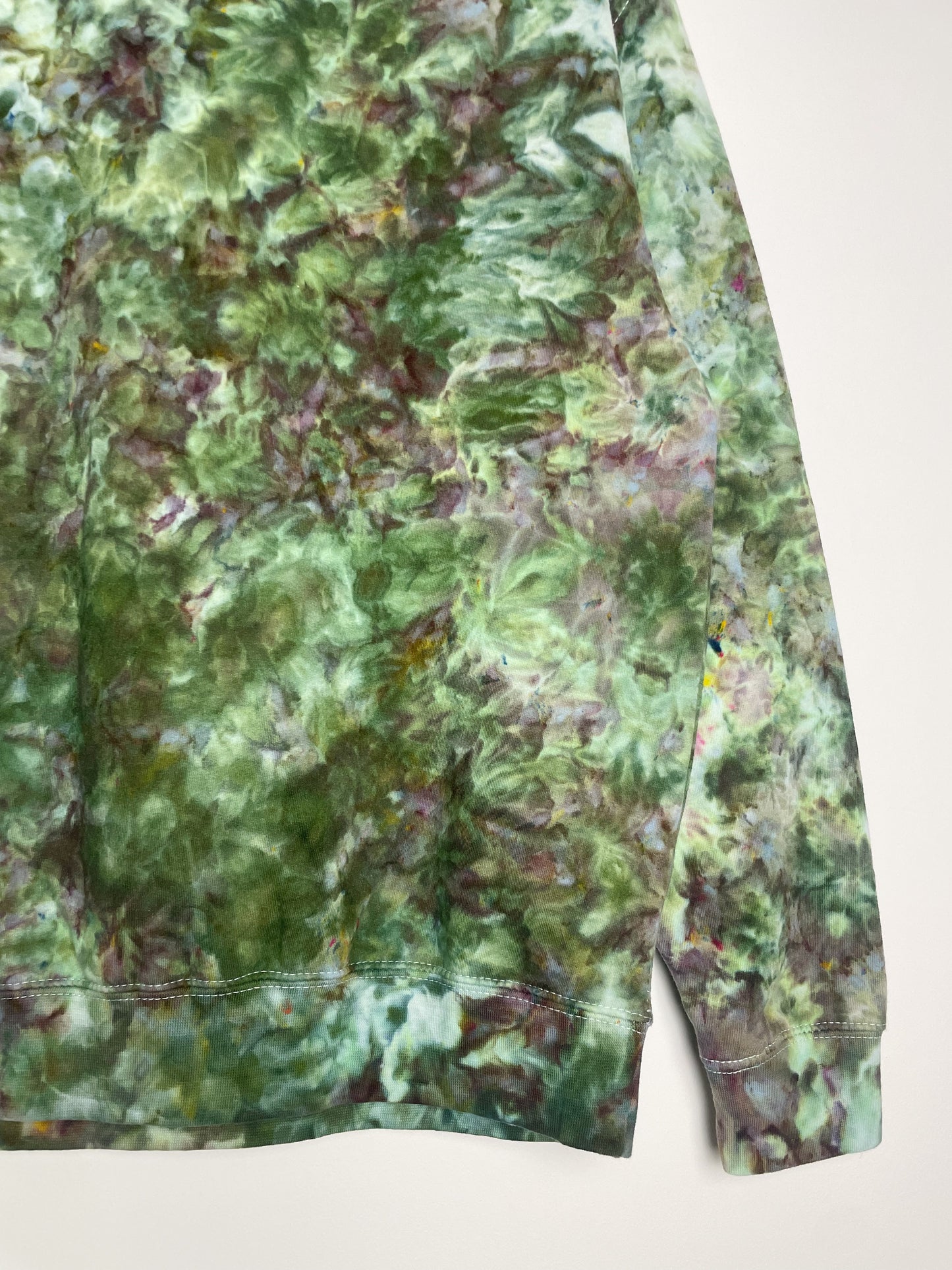 M | Ice Dye Dark Green and Purple Hand Dyed Sweatshirt