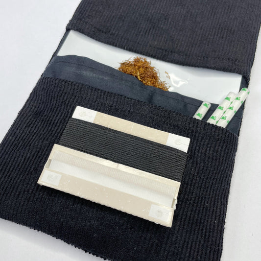 Handmade Black Corduroy Tobacco Pouch | Rolling Tobacco Cover Storage