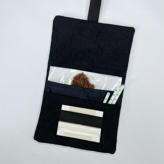 Handmade Black Corduroy Tobacco Pouch | Rolling Tobacco Cover Storage