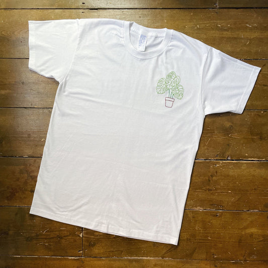 Hand Embroidered Potted Monstera Plant T-Shirt